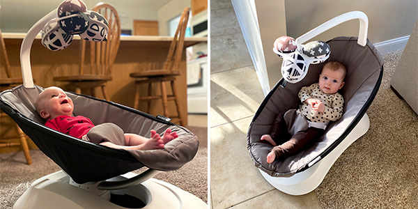 Hamaca para bebé 4moms RockaRoo, con móvil de bolas interactivas - M+O